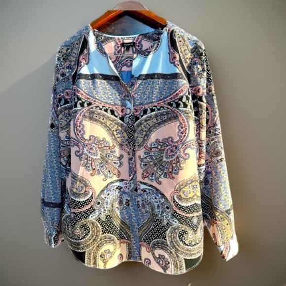 Talbots Pink Blue Paisley Blouse Button Up Size Large - Picture 13 of 13